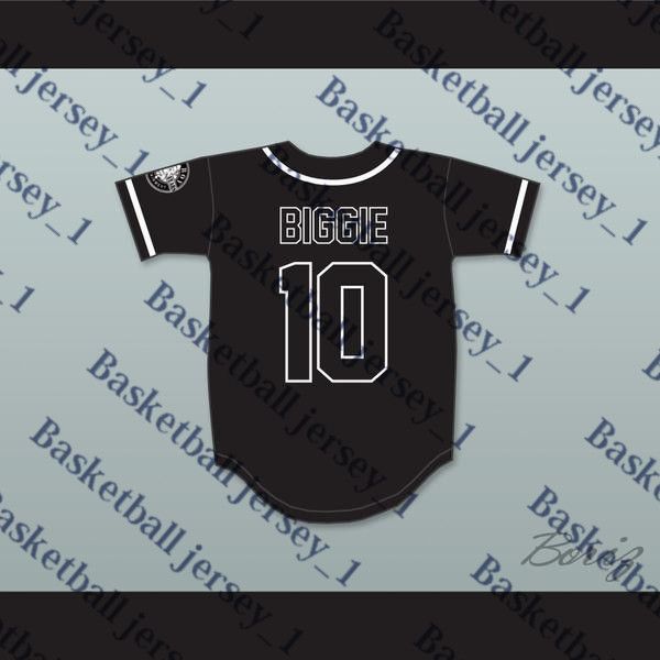 

Biggie Smalls 10 Bad Boy Black Baseball Jersey with family 20 Years Patch.