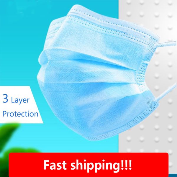 

30 шт. / лот безопасная маска анти-пыль 3 слоя нетканого одноразового дышащего лица рот маска анти-загрязнение/микроб / коронавирус