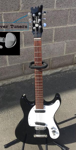 

1966 ventures johnny ramone mosrite mark ii black electric guitar tune-a-matic bridge & stailpiece, single coil pickups, grover tuners