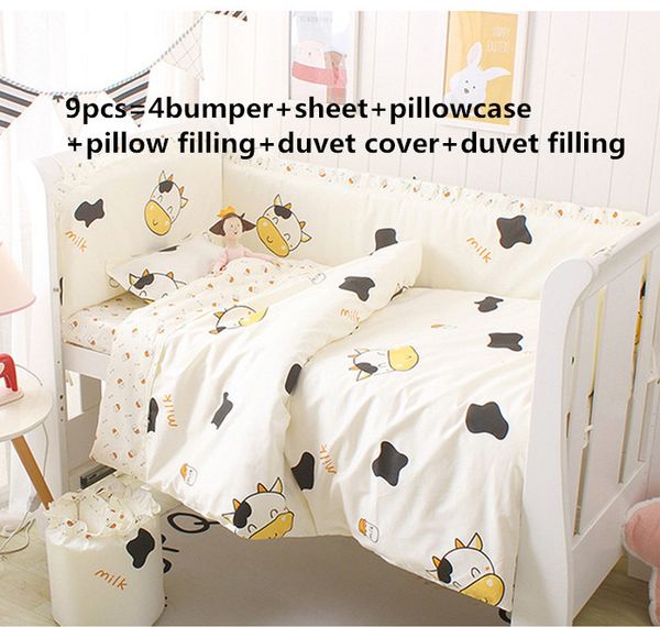 

promotion 6/9pcs bow baby bedding set bumper bed sheet crib bedding set cartoon infant bed sheet blanket whole