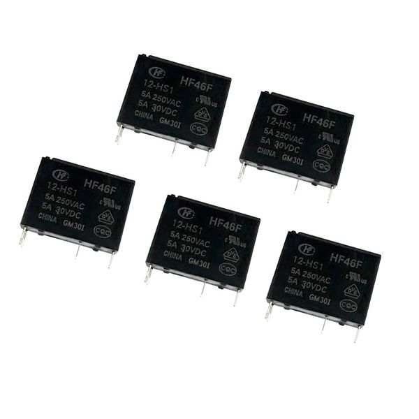 

5 pieces 5v dc mini power relay 5a pcb type mount 4 pins automobile relay black