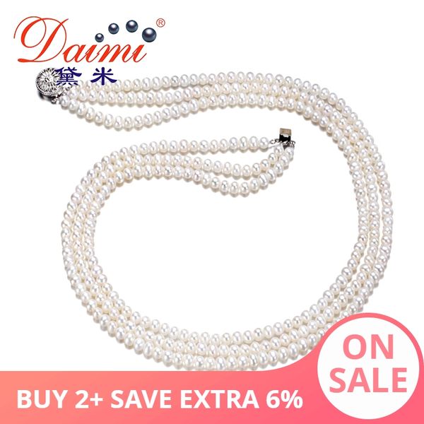 

daimi] classic triple pearl necklaces cultured freshwater pearls queen style wholesale retail choker necklace, Silver
