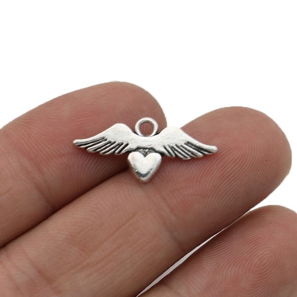 

jakongo angel wings heart charm pendants for bracelet jewelry making diy accessories 24x11mm 20pcs, Bronze;silver