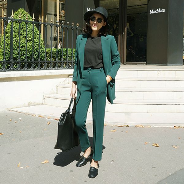 

new arrived women suit 2017 fashion slim business office ol dark green jacket set formal blazer + pants suit feminino female, White;black