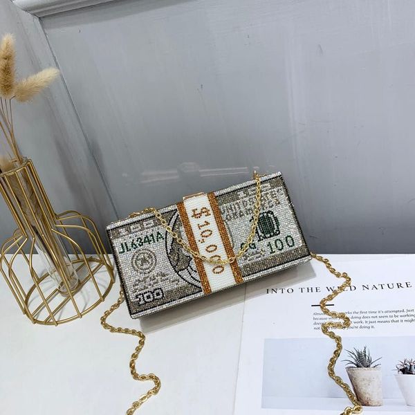 

2020 stack of cash crystals women money evening clutch bags diamond wedding dinner purses and handbags luxury women designer bags ship