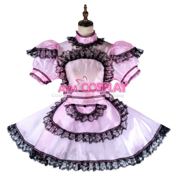 

закрывающийся прозрачный сисси горничной органзы платье, Black;red