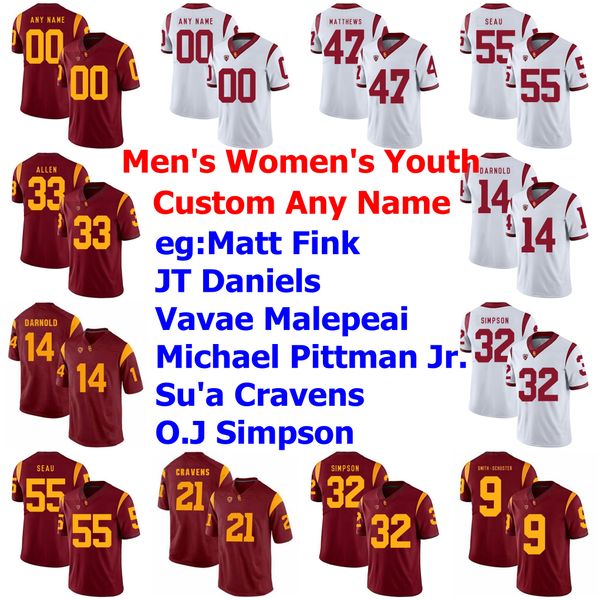

ncaa usc trojans jerseys mens 9 juju smith-schuster jersey 14 sam darnold su'a cravens o.j simpson college football jerseys custom stit, Black