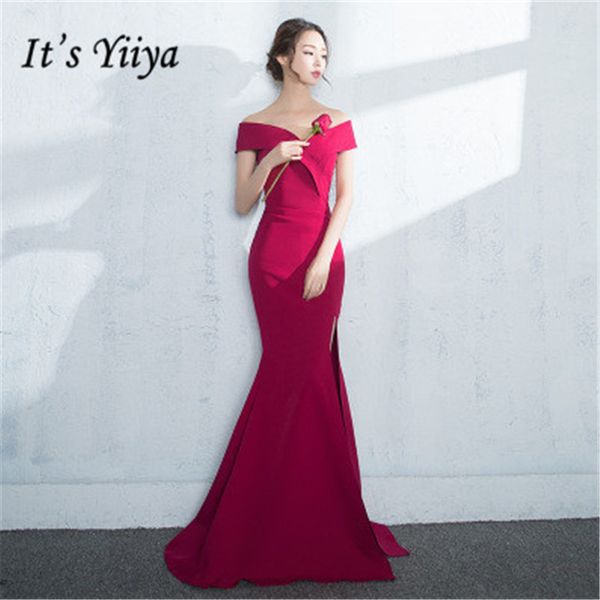 

it's yiiya fashion wine red boat neck off the shoulder evening dresses slim furcal backless trumpet formal dress mx063, White;black