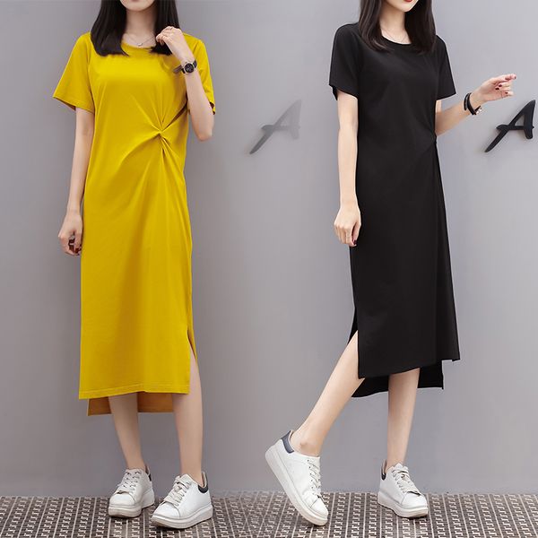 

hayblst brand t shirt dress womens 2020 new summer plussize4xl elegant kawaii short sleeves vestidos korean style loose clothing, Black;gray
