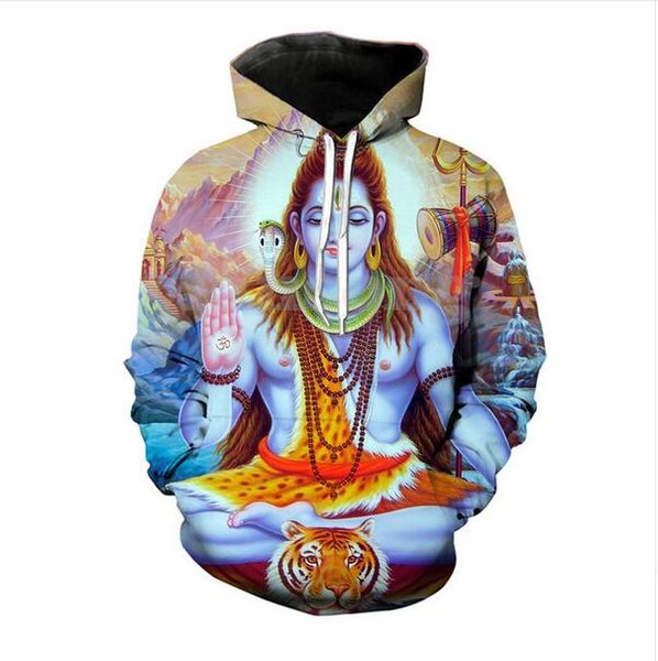 

new fashion shiva krishna prints hooded sweatshirt men women long sleeve outerwear pullovers 3d hoodies xlm095, Black