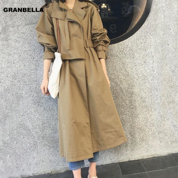 

2019 new brand women trench coat long windbreaker europe america fashion trend double-breasted slim long trench with belt, Tan;black