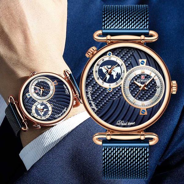 

relogio masculino reward watch men 2020 dual dial men's blue wrist watches waterproof business watch for men, Slivery;brown