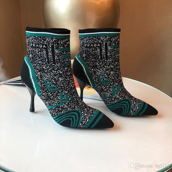 

pointed high heels crystal thick with ankle boots female 2019 autumn and winter new rhinestone net red wild high heels crystals