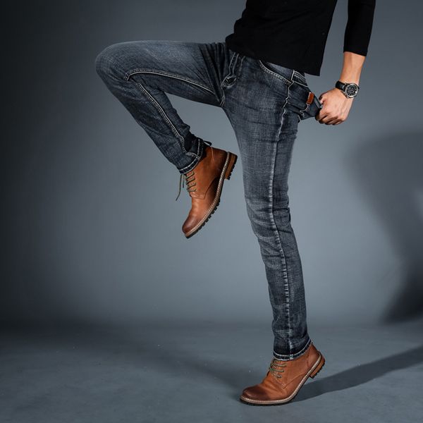 

newly men casual slim fit long denim pant jeans high waist stretch trousers do99, Blue