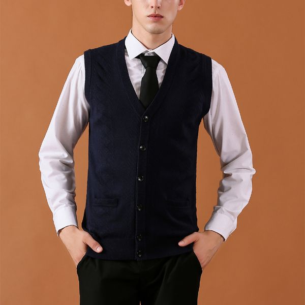 

mens vest sweaters wool knitted business men sleeveless vest wool male v collar men's wear knitted cardigan, White;black