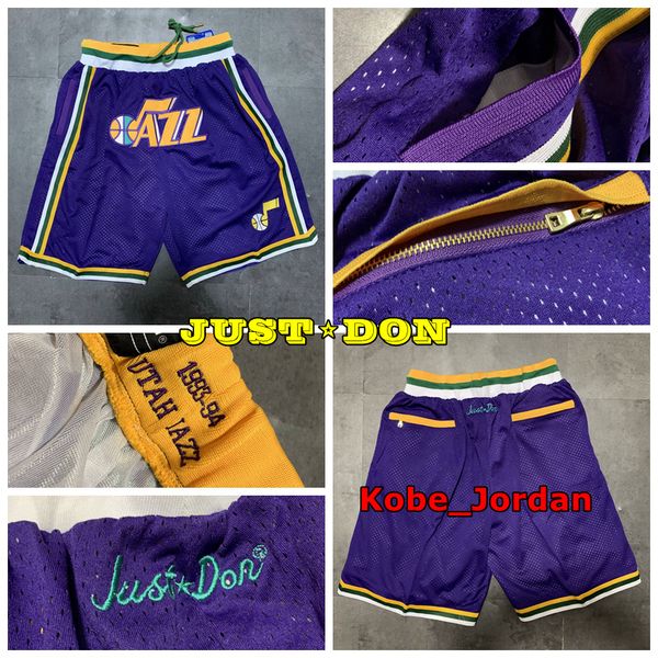 

mens just don pocket basketball shorts retro stitched 1993-94 purple pocket utah jazz shorts lining mesh sports pocket sweatpants, Black