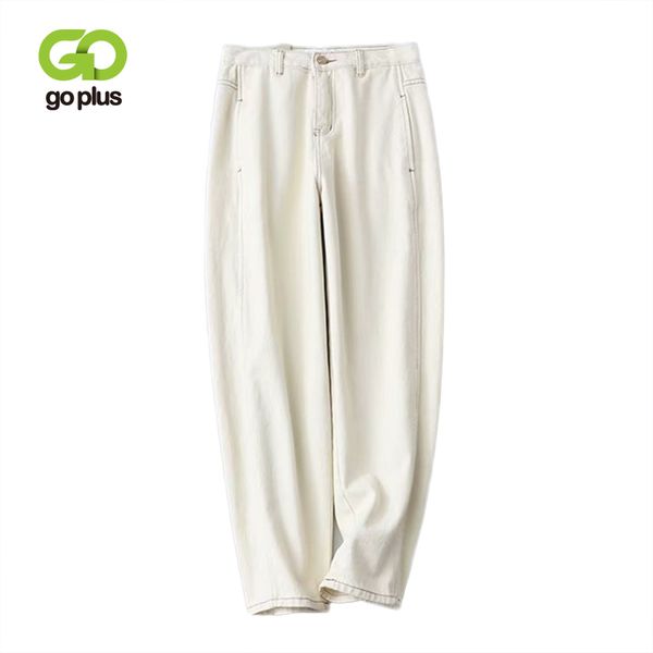 

goplus boyfriend jeans for women fashion loose jeans high waist harem pants vintage full length beige denim pants c7422, Blue