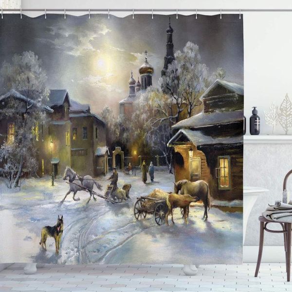 

shower curtains country curtain winter landscape of a western town at night in world rurals retro style art bathroom decor set
