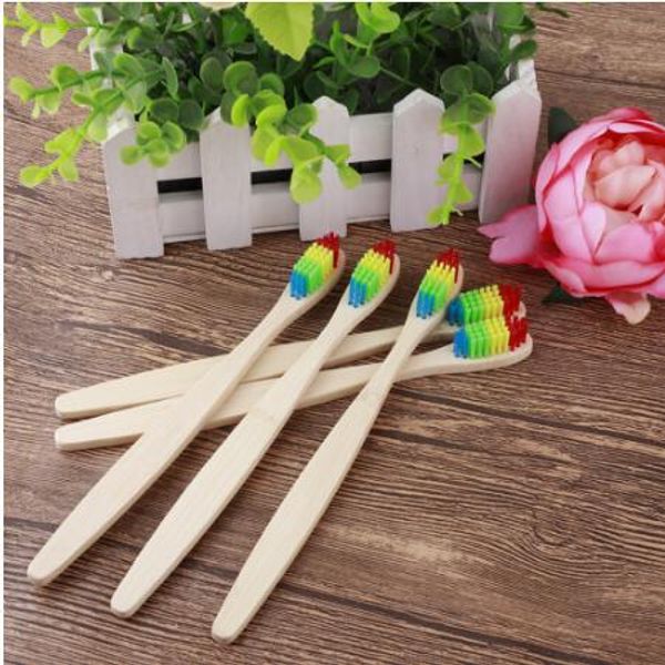 

moq 500pcs natural bamboo toothbrush rainbow color soft bristle travel tooth brush family use toothbrushes dental oral care