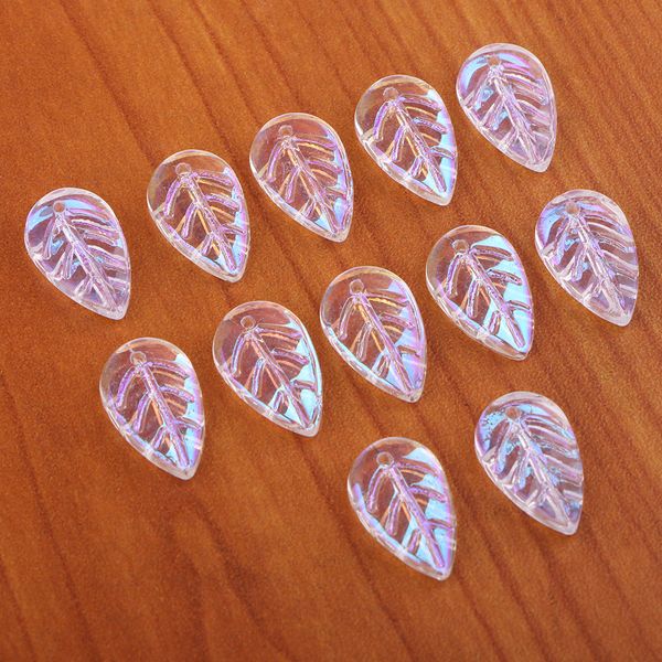 

12 pieces creative leaf flower shaped glass crystal beads ab colorful beads leaf charms pendant for diy jewelry making and craft