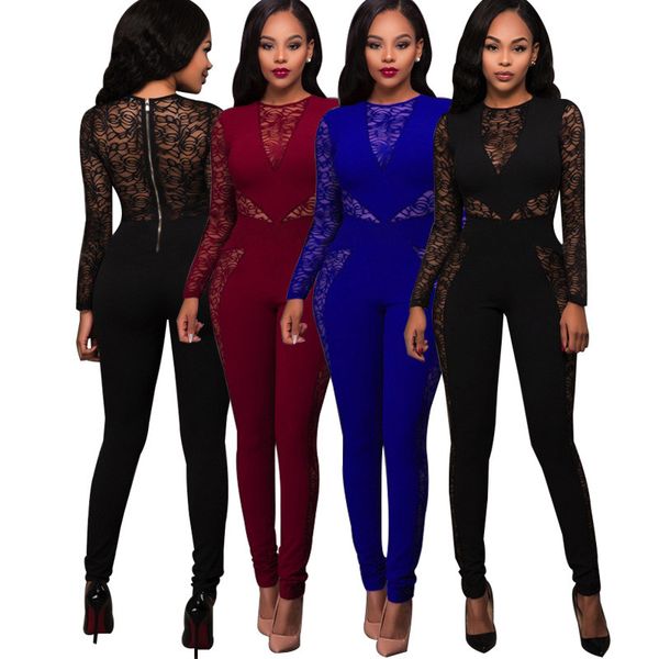 

lace jumpsuit women rompers elegant ladies office work wear cfor women slim fit playsuit tracksuit long pant, Black;white