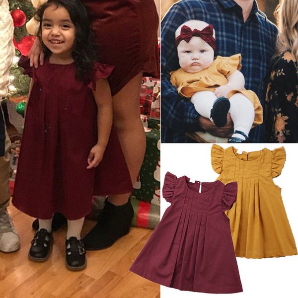 

baby girl dress summer 2019 new sale two colors solid fly sleeve brief vintage princess dresses 0-3y, Red;yellow