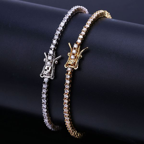 

gold-plated tennis bracelet for men and women hip-hop 2.5mm bracelets, Golden;silver