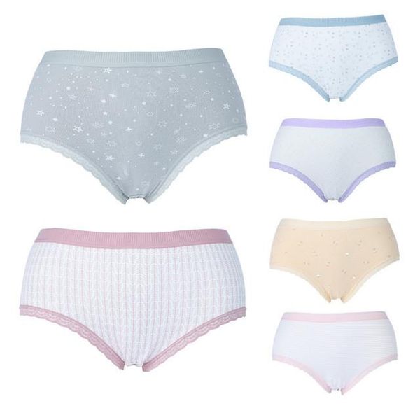

new breathable mid-waist lace trim panties women's japanese and korean style women's underwear no trace cute cotton women, Black;pink