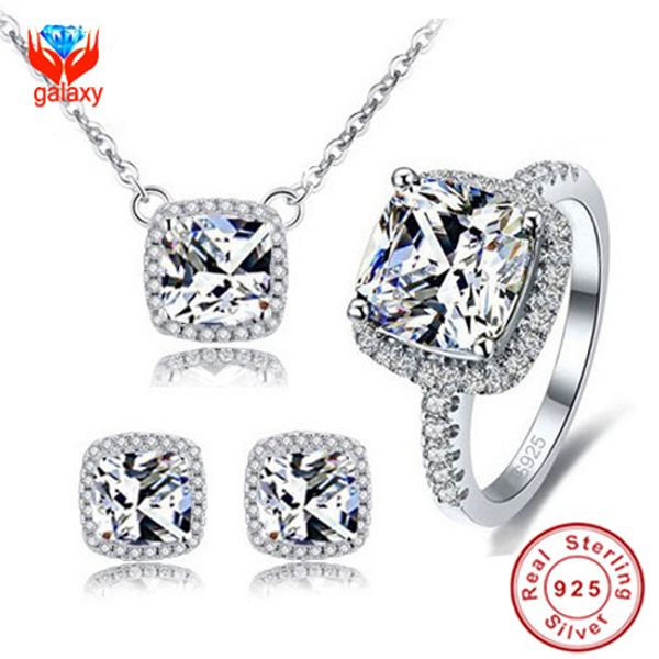 

yhamni real 100% 925 sterling silver jewelry sets with s925 stamp 3ct cz diamant ring necklace earrings bridal jewelry set ys033, Slivery;golden
