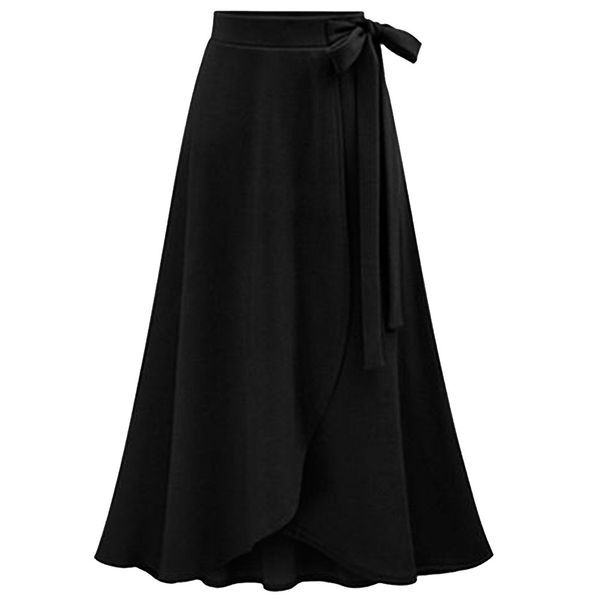 

2019 summer ladies office skirt split bow bandage irregular long skirts womens hip package brief jupe femme elegant faldas, Black