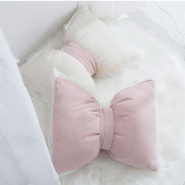 40x30cm Beige Pink Lace Frill Bow Shaped Cushion Pillow Sofa
