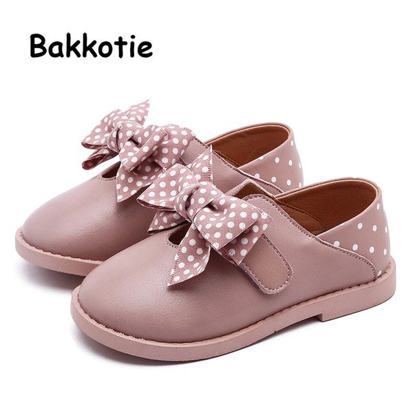 

bakkotie 2019 autumn kids pu leather shoes girls toddler cute polka bowtie pink mary jane flats new princess fashion dress shoes, Black;red