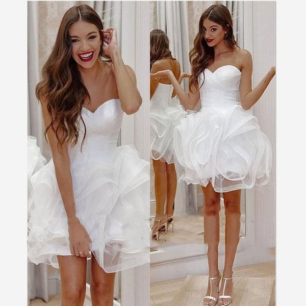 

little white short wedding dresses puffy ball gown 2021 sweetheart mini cocktail bridal dresses for women vestido de festa lovely girls