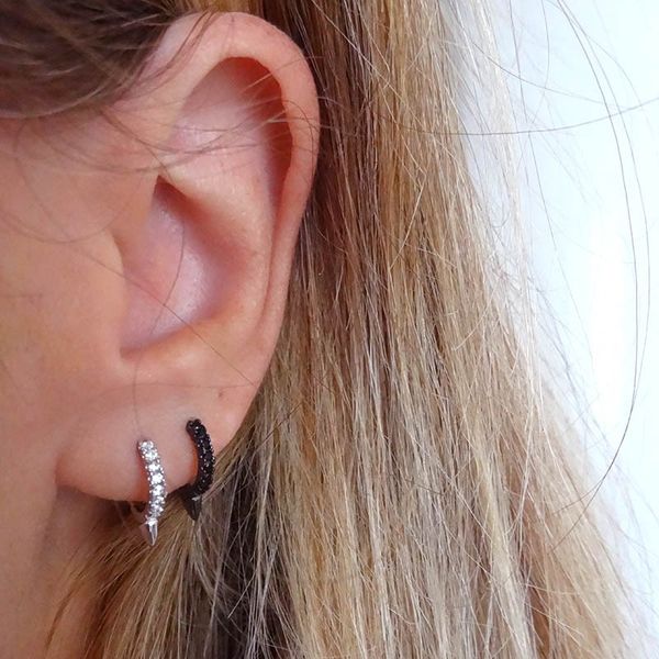 

100% 925 sterling silver hoop earring 4 colors pave cz spikes mini huggie hoops girl minimal fashion silver earring gift, Golden;silver