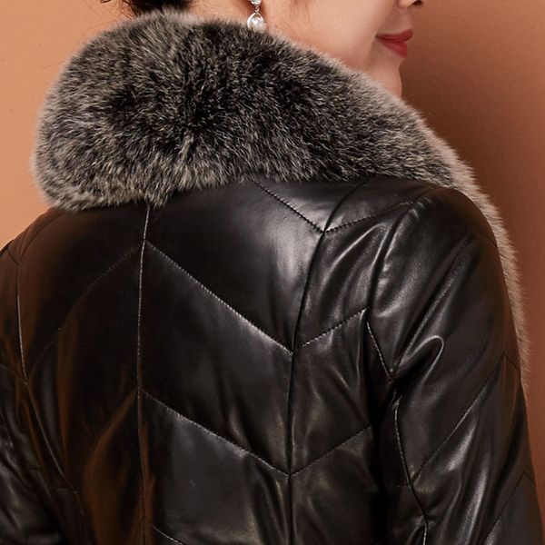 

women's genuine leather jackets new fashion real sheepskin long slim leather overcoat down parkas plus size lx2132, Black