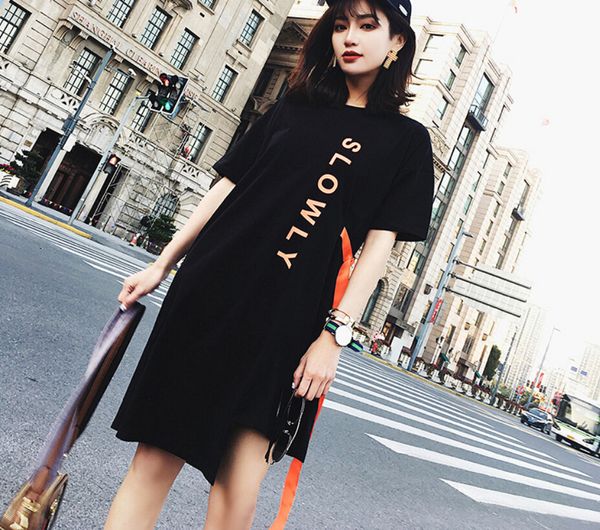 

womens designer t shirts womens designer maxi long cotton elastic t shirts casual loose irregular letter slogan tee with, White