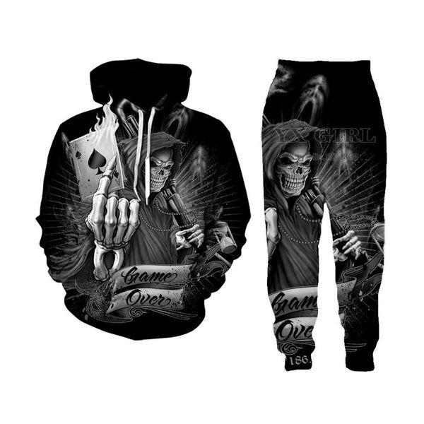 

new men/womens poker skull funny 3d print casual fashion hoodies/sweatpants hip hop tracksuits nj10, Black