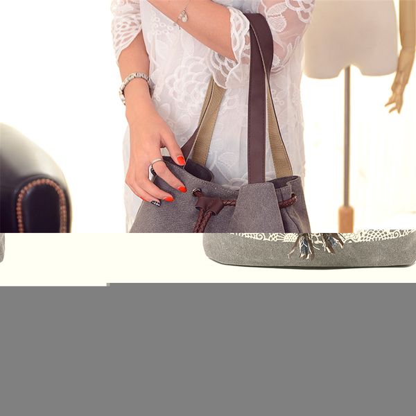 

fashion drawstring canvas ladies hand bags lace print women shoulder bag bolsa feminina large capacity travel bags