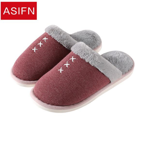 

asifn women slippers with fur cotton winter indoor men's modis home wooden floor warm couple thick non-slip soft bottom shoes, Black