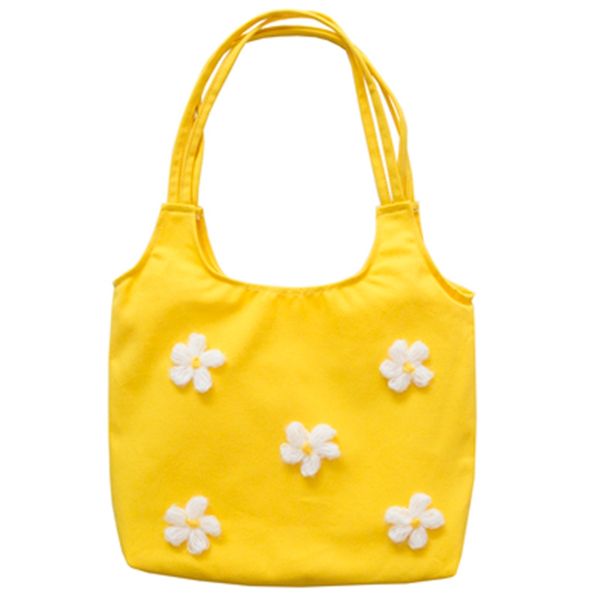 

small fresh 3d daisies flowers canvas bag women fashion large capacity single shoulder bag student daily pack shopping tote yell