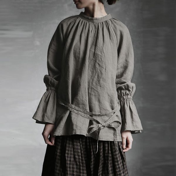 

женщины топы женские блузки 2019 женщины vintage flare рукавом блузка спринг льняная рубашка повседневный твердая сыпучие работа с коротким, White