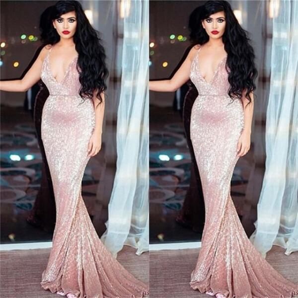 

sequined pink mermaid prom dresses long 2019 v neck black girls elegant evening gown party formal dresses vestidos de fiesta