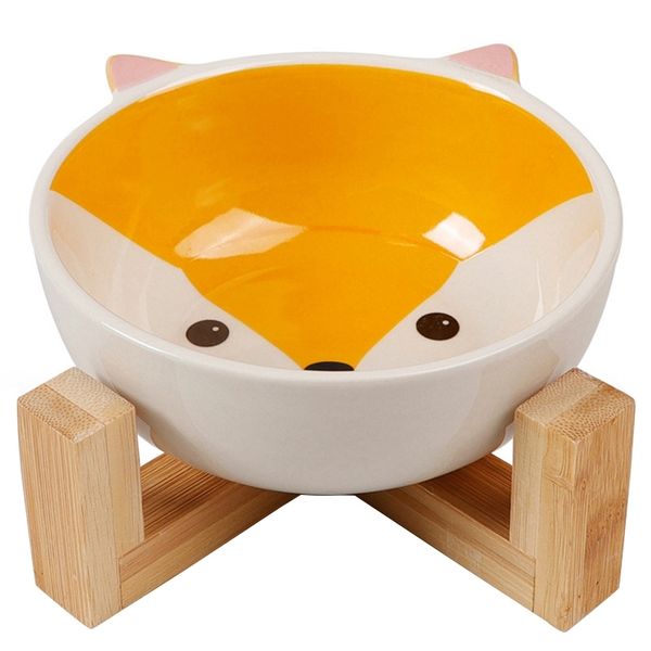 

повышенные собаки и кошки pet puppy feeder премиум ceramic мультфильм печати собака чаша с bamboo воспитанный стенд идеально подходит для со