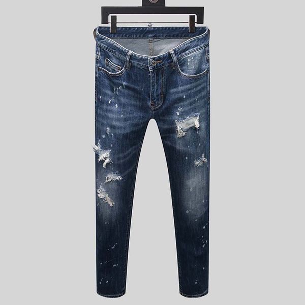 

mens designer jeans denim luxury hiphop style skinny ripped pants the version navy old fashion italy brand bike new, Blue