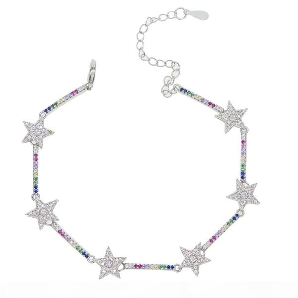 

2018 christmas gift rainbow cz bar star link chain bracelet 16+5cm adjusted fashion classic jewelry for women, Black
