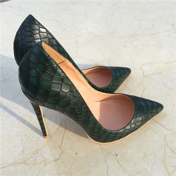 

2019 fashion women lady dark green python leather poined toes high heeled heels shoes stiletto heel shoes pump 12cm 10cm 8cm