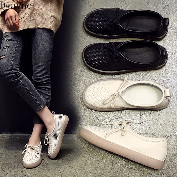 

single shoes female 2019 autumn new comfortable breathable women's shoes flat soft leather tendon bottom soft non-slip, Black