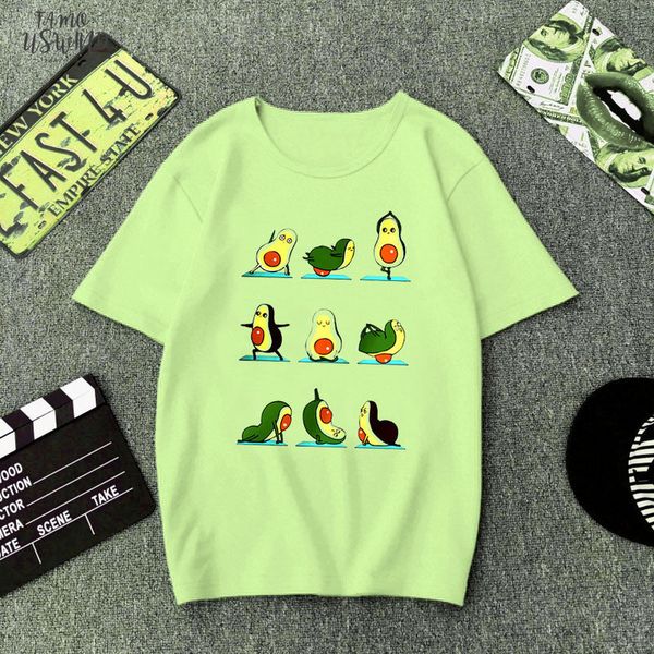 

green t shirt women cartoon avocado print graphic vegan tshirt cute casual basic spandex t shirt summer 2020 funny shirt female, White