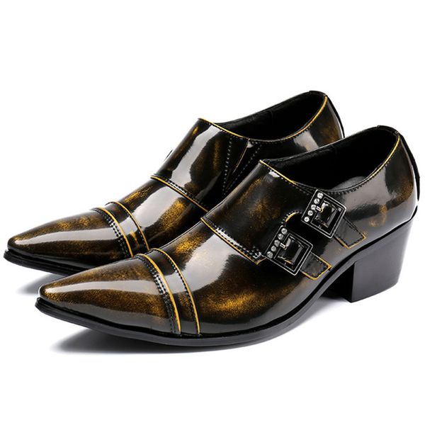 

genuine leather vintage brogue formal wedding business shoes double buckles quality fashion banquet male shoes, Black