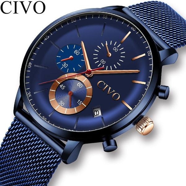 

civo 2019 new fashion mens watch men sport minimalist waterproof date watches stainless steel mesh wristwatch clock, Slivery;brown